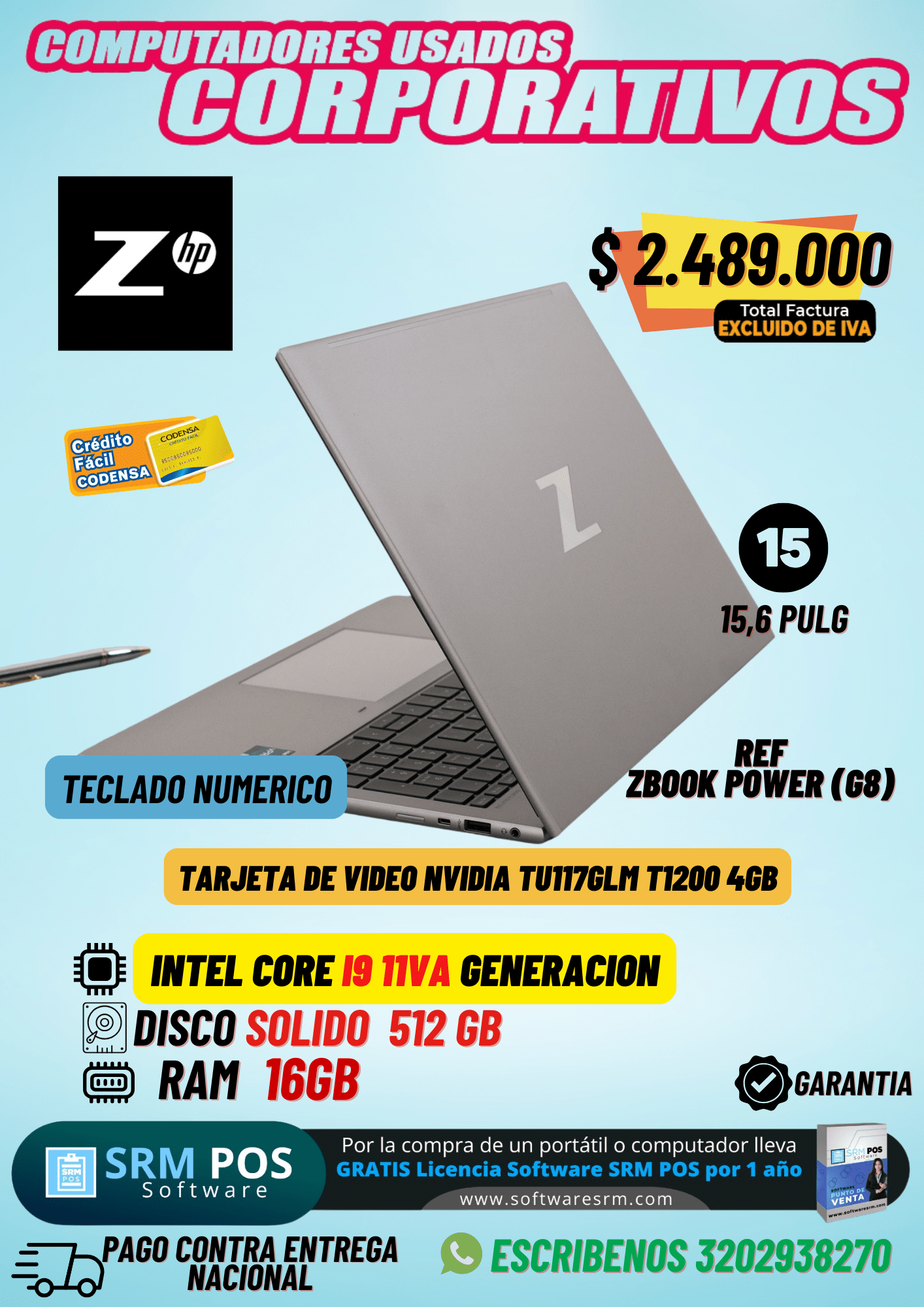 HP ZBook Power G8 – i9 11ª Gen, 16GB RAM, SSD 512GB, NVIDIA T1200 | Precio Colombia